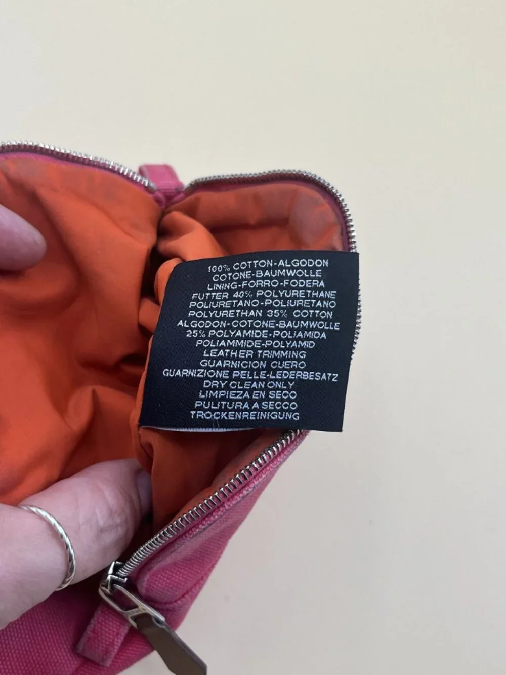 Hermes Cosmetic Pouch Pink-Red Canvas Zip Trousse Case Orange Lining Made in Fra
